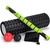 Odoland Foam Roller, 5 in 1 Massage Roller, Foam Roller with Trigger Points + Muscle Roller Stick + Massage Balls + Carry Bag for Crossfit, Pilates