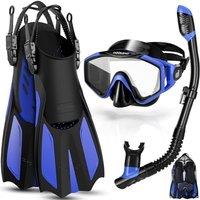 Odoland Snorkel Set Adult 3 in 1 with AntiFog Diving Goggles and Dry Snorkel, Adjustable Flippers, Diving Equipment Set for Swimming/Snorkelling S/M(
