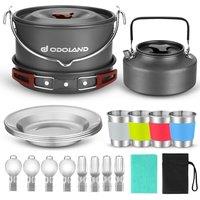 Odoland Camping Cookware Kit for 34 People Portable Stainless steel Cooking Set for Camping, Backpacking, Outdoor Cooking and Picnic Pan+Pot+Kettle