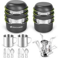 Odoland Camping Cookware Mess Kit, Camping Pot and Pan Set with Mini Backpacking Stove, Stainless Steel Cup, Spork and Tank Bracket, Cooking Gear for