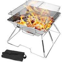 Odoland BBQ Fire Pit Portable Campfire Pit Collapsible Camping Grill 304 Stainless Steel Barbecue for Camping Picnic Terrace Garden with Carrying Bag
