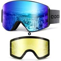 Odoland Ski Goggles Set with Detachable Magnetic Lens, Frameless Interchangeable Lens for Cloudy or Sunny, AntiFog UV Protection Men Women Snow Goggl