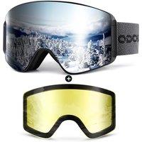 Odoland Ski Goggles Set with Detachable Magnetic Lens, Frameless Interchangeable Lens for Cloudy or Sunny, AntiFog UV Protection Men Women Snow Goggl
