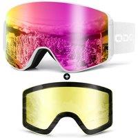 Odoland Ski Goggles Set with Detachable Magnetic Lens, Frameless Interchangeable Lens for Cloudy or Sunny, AntiFog UV Protection Men Women Snow Goggl
