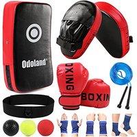 Odoland Boxing Gloves and Punching Mitts Set for Kids, Boxing Mitts Focus Pads, Kids Boxing Gloves and Protect Sleeves, Reflex Balls Kit and Jumping R