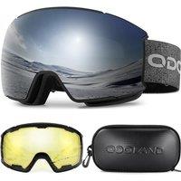 Odoland OTG Ski Goggles Set with Detachable Lens, Interchangeable Lens, AntiFog 400 UV Protection Snow Goggles for Men and Women, Helmet Compatible V
