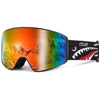 Odoland Kids Ski Goggles, Cylindrical Snowboard Goggles, AntiFog, AntiUV, Windproof Wide View for Boys and Girls, Helmet Compatible VLT15% Red