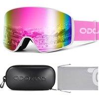 Odoland Ski Goggles, Wide View AntiFog Unisex Cylindrical Snowboard Goggles for Men and Women, Helmet Compatible Pink VLT 15%