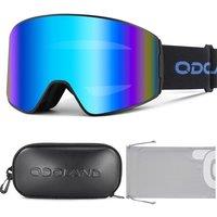 Odoland Ski Goggles, Wide View AntiFog Unisex Cylindrical Snowboard Goggles for Men and Women, Helmet Compatible Blue VLT 15%