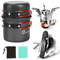 Odoland Camping Cookware Set With Stove for 12 People  Portable Campfire Stainless Steel Cook Gear Traveling Cooking Equipment Utensils Outdoor Cook