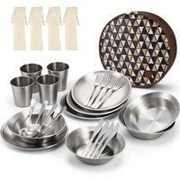 Odoland Camping Cutlery Set with Portable Pouch Case, Stainless Steel Tableware Kit Travel Utensil Set with Bag All-in-1 Flatware Kit for Hiking and P