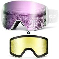 Odoland Ski Goggles Set with Detachable Magnetic Lens, Frameless Interchangeable Lens for Cloudy or Sunny, AntiFog UV Protection Men Women Snow Goggl