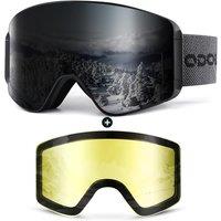 Odoland Ski Goggles Set with Detachable Magnetic Lens, Frameless Interchangeable Lens for Cloudy or Sunny, AntiFog UV Protection Men Women Snow Goggl