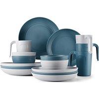 Odoland Lightweight Unbreakable Cutlery Sets for 4 People, Microwave and Dishwasher Safe Plates Bowls Mug Kit, Reusable Dinnerware with Cutlery, for C