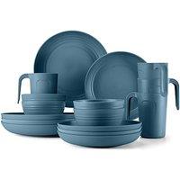 Odoland Lightweight Unbreakable Cutlery Sets for 4 People, Microwave and Dishwasher Safe Plates Bowls Mug Kit, Reusable Dinnerware with Cutlery, for C