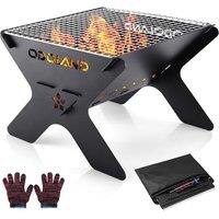 Odoland Camping Fire Pit, Portable Fire Pit for Camping, 2 in 1 Wood Burning Fire pit Grill with Detachable Cooking Grate for Outdoor BBQ, with Carry