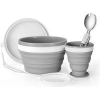 Odoland Foldable Cup, Bowl and Stainless Steel Spoon, Microwave Oven Available Food Grade Silicone for Mess Kit Outdoor Camping Hiking and Picnic