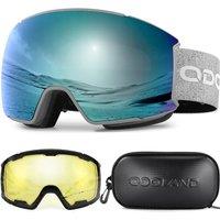 Odoland OTG Ski Goggles Set with Detachable Lens, Interchangeable Lens, AntiFog 400 UV Protection Snow Goggles for Men and Women, Helmet Compatible V