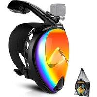 Odoland Snorkel Set for Man and Women, 180 Panoramic View Full Face Snorkeling Mask with Camera Mount and Swim Fins, Dry Top Safety Breathing System