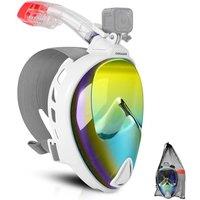 Odoland Snorkel Set for Man and Women, 180 Panoramic View Full Face Snorkeling Mask with Camera Mount and Swim Fins, Dry Top Safety Breathing System