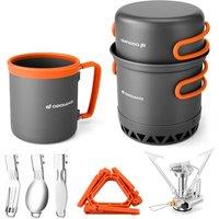 Odoland Camping Cookware Kit, Outdoor Cooking Set Non Stick Pot and Pans Lightweight Backpacking Hiking Utensil Gear for 1 to 2 People Traveling Trekk