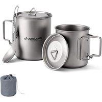 Odoland 750ML & 420ML Titanium Mugs, Camping Pot Coffee Cup with Lid and Spork, Foldable Handle for Camping, Hiking, Traveling and Backpacking 420ML +