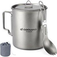 Odoland Titanium Pot 750ml Ultralight Portable Titanium Water Mug, Camping Coffee Cup with Lid and Spork for Camping, Hiking, Traveling and Backpackin