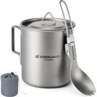 Odoland Titanium Pot 420ml Ultralight Portable Titanium Water Mug, Camping Coffee Cup with Lid and Spork for Camping, Hiking, Traveling and Backpackin