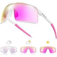 Odoland Photochromic Sports Sunglasses for Men Women Adult UV400 Anti Glare Running Sunglasses for Cycling Riding Run Driving Fishing Indoor and Outdo