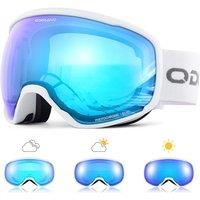Odoland Photochromic Ski Goggles for Sunny and Cloudy Days, AntiFog OTG UV400 Protection Snowboard Goggles for Unisex Adult Men Women Youth, Helmet C