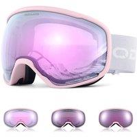 Odoland Photochromic Ski Goggles for Sunny and Cloudy Days, AntiFog OTG UV400 Protection Snowboard Goggles for Unisex Adult Men Women Youth, Helmet C