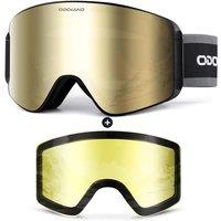 Odoland Ski Goggles Set with Detachable Magnetic Lens, Frameless Interchangeable Lens for Cloudy or Sunny, AntiFog UV Protection Men Women Snow Goggl