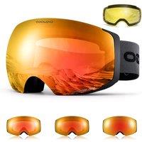 Odoland Unisex Ski Goggles for Men & Women  Photochromic Frameless Snowboard Goggles with Magnetic Interchangeable Lens, UV 400, Antifog, Helmet Com