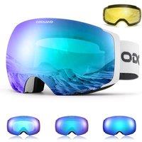 Odoland Unisex Ski Goggles for Men & Women  Photochromic Frameless Snowboard Goggles with Magnetic Interchangeable Lens, UV 400, Antifog, Helmet Com