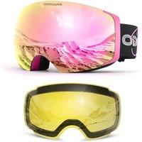 Odoland Unisex Ski Goggles for Men, Women and Boys  Frameless Snowboard Goggles With Magnetic Interchangeable Lens, UV Protection, Antifog, Helmet C