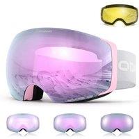 Odoland Unisex Ski Goggles for Men & Women  Photochromic Frameless Snowboard Goggles with Magnetic Interchangeable Lens, UV 400, Antifog, Helmet Com