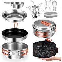 Odoland Camping Cookware Kit, Ceramic NonStick Cooking Set with Plates, Bowls, Forks, Knives, Spoons for Camping, Backpacking, Hiking, Picnics Campin