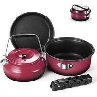 Odoland 5pcs Camping Cookware Mess Kit, NonStick Lightweight Pot Pan Kettle Set with a removable handle  Perfect for Backpacking, Camping, Hiking, a