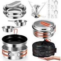 Odoland Camping Cookware Kit, Ceramic NonStick Cooking Set with Plates, Bowls, Forks, Knives, Spoons for Camping, Backpacking, Hiking, Picnics Campin