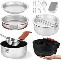 Odoland Camping Cookware Kit,Cooking Utensils Camping Pan Pot Cup Set  Portable Cooking Gear  Foldable Outdoor Travel Set, for Trekking, Hiking and