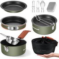 Odoland Camping Cookware Kit,Cooking Utensils Camping Pan Pot Cup Set  Portable Cooking Gear  Foldable Outdoor Travel Set, for Trekking, Hiking and