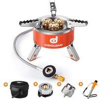 Odoland Camping Stove 3 Burner External Igniter, Portable Adjustable Backpacking Stove with EVA box for Outdoor Camping Hiking Picnic Orange Camping S