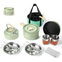 Odoland Camping Cookware Set NonStick Pot and Pan Set with Kettle, Stainless Steel Utensils Mess Kit, Cups Plates Knives Spoons Forks for Outdoor Coo