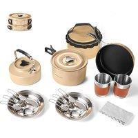 Odoland Camping Cookware Set NonStick Pot and Pan Set with Kettle, Stainless Steel Utensils Mess Kit, Cups Plates Knives Spoons Forks for Outdoor Coo