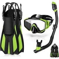 Odoland Snorkel Set Adult 3 in 1 with AntiFog Diving Goggles and Dry Snorkel, Adjustable Flippers, Diving Equipment Set for Swimming/Snorkelling L/XL