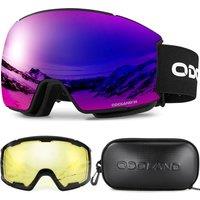 Odoland OTG Ski Goggles Set with Detachable Lens, Interchangeable Lens, AntiFog 400 UV Protection Snow Goggles for Men and Women, Helmet Compatible V