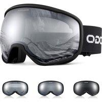 Odoland Photochromic Ski Goggles for Sunny and Cloudy Days, AntiFog OTG UV400 Protection Snowboard Goggles for Unisex Adult Men Women Youth, Helmet C