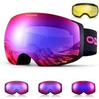 Odoland Unisex Ski Goggles for Men & Women  Photochromic Frameless Snowboard Goggles with Magnetic Interchangeable Lens, UV 400, Antifog, Helmet Com