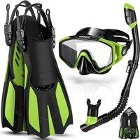 Snorkel Set for Adults, Anti-Fog Diving Mask with Dry Top Snorkel & Swim Fins, Wide View Scuba Flippers Snorkeling Gear for Men Women Youth M(3.5-7.5)