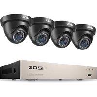 ZOSI 1080P CCTV Camera System 8 Channel H.265+ 5MP Lite Surveillance DVR and 4 x1080P Outdoor CCTV Cameras With AI Human/Vehicle Detection, Dome Black